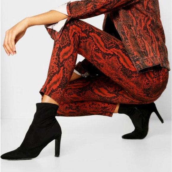 Pants - Faux Red/Burnt Orange Snake Skin Plus Size Jeans